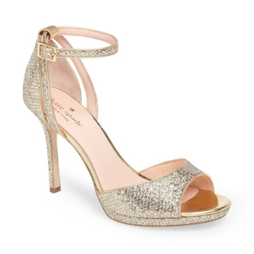 kate spade Gold Glitter Open-Toe Ankle-Strap Heels